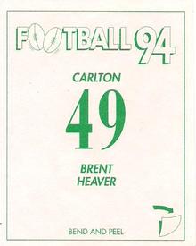 1994 Select AFL Stickers #49 Brent Heaver Back